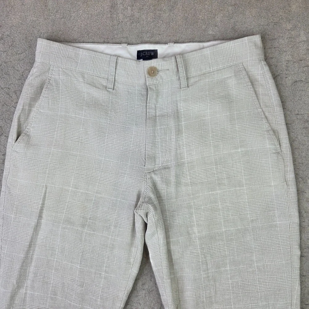 J Crew Linen Blend Pants Mens 30x30 Tan Plaid Flat Front Lightweight